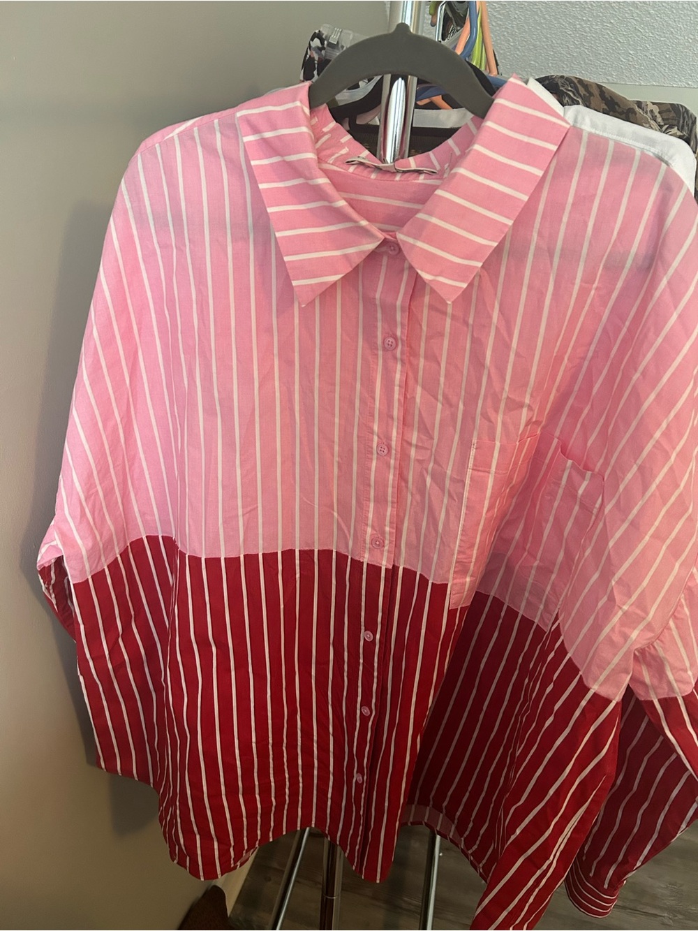 French Connection Two-Tone Pink and Red Striped Button-Down Shirt